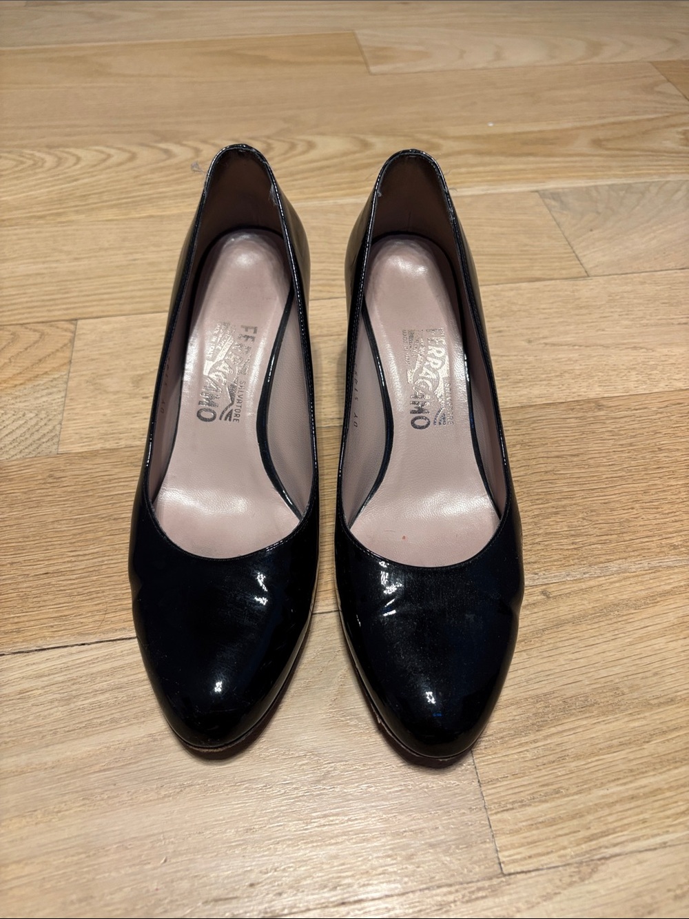 Salvatore Ferragamo Black Patent Leather Wedge